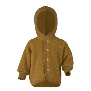 Engel wool Hooded Jacket with wooden buttons Saffron Melange 18-24 months